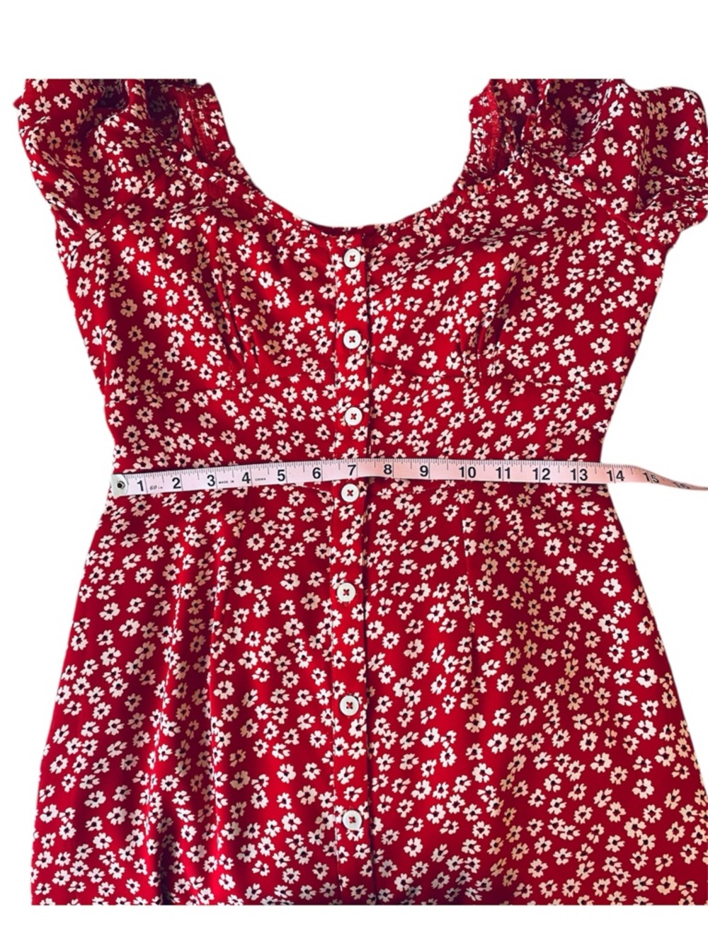 Abercrombie & Fitch Red Floral Mini Dress XS Milkmaid Y2K Puff Sleeve Tie Back - Picture 10 of 11